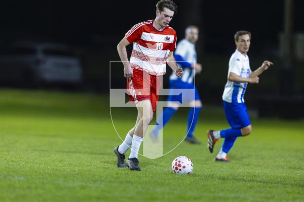 Picture by Peter Frankland. 17-03-26 Football at The Track. Bels v Elizabeth College in the FA Cup. Sam Gregson.