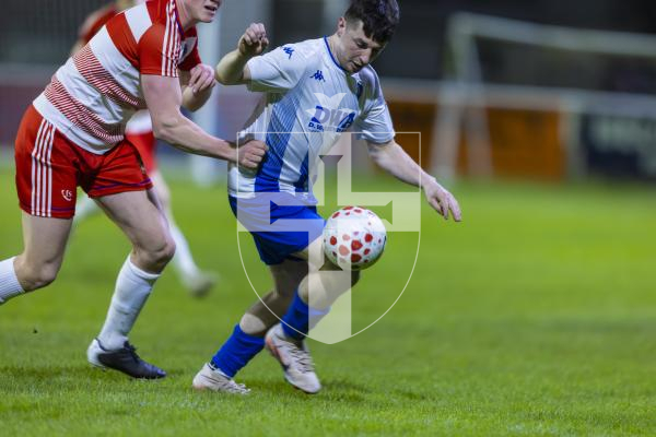 Picture by Peter Frankland. 17-03-26 Football at The Track. Bels v Elizabeth College in the FA Cup.