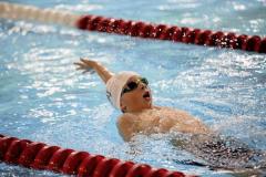 Picture by Sophie Rabey.  05-10-24.  GASA 100m Championships 2024 at St Sampsons High School.
Open/Male 9 & Over 100 SC Meter Backstroke.
James Hamilton.