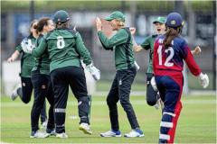 Guernsey high five the opening wicket of Maria Da Rocha
