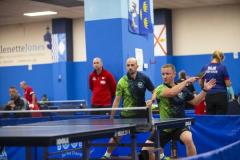 Picture by Peter Frankland. 13-09-24 Table Tennis - Veterans Home Nations 2024 Championships. L-R - Jamie Ferbrache and Steve Ozanne O40s v Scotland.
