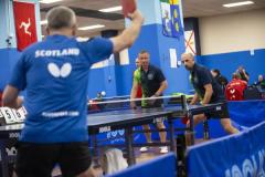 Picture by Peter Frankland. 13-09-24 Table Tennis - Veterans Home Nations 2024 Championships. L-R - Steve Ozanne and Jamie Ferbrache O40s v Scotland.