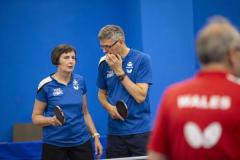 Picture by Peter Frankland. 13-09-24 Table Tennis - Veterans Home Nations 2024 Championships. Scotland players talking tactics.