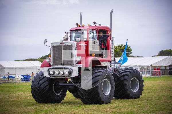 Picture By Peter Frankland. 14-08-23 West Show set-up. Show president Mark Le Prevost in 'Big Pete' monster truck.