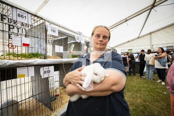 Picture by Sophie Rabey.  16-08-23.   West Show 2023.  Day 1 of judging.
Leah Peck and her award-winning dwarf lop.